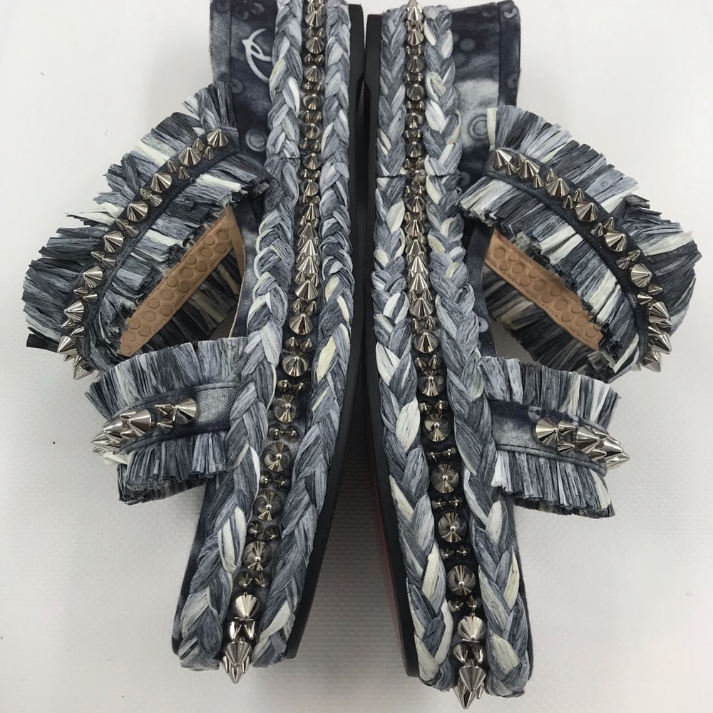 Christian Louboutin Spiked Denim Espadrille Mules - Picture 15 of 16